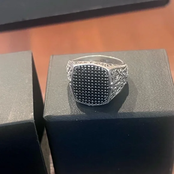Sterling Silver Black Accent Men's Signet Ring - Picture 1 of 6